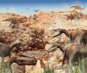 пазл Динозавры в скалистой местности